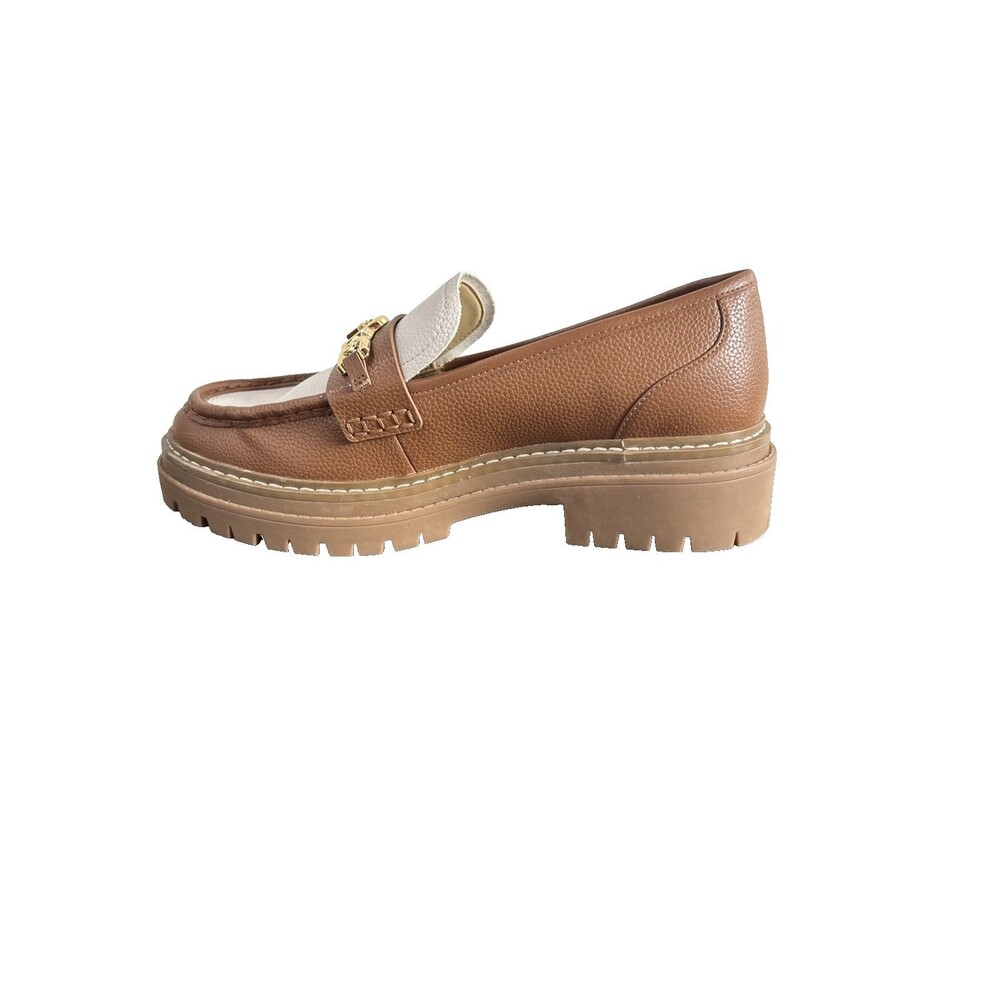 Michael Kors CALLISTA LUG LOAFERS Chunky Flatform Brown & Ivory 2 Tone Sz 7.5 M - Picture 5 of 11